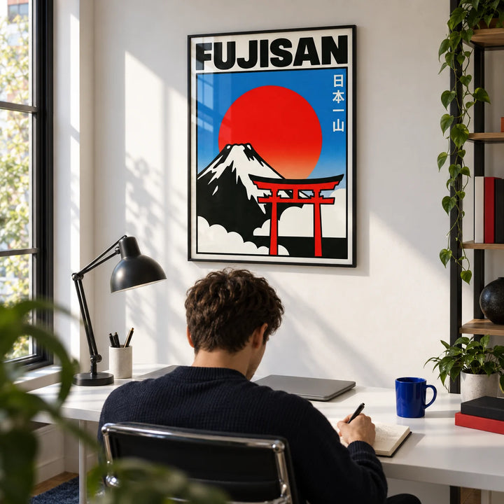 Fujisan Wall Art, framed on the wall of a crisp home office