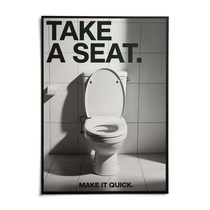 Funny Bathroom Art, shown as an unframed paper print on a plain white background