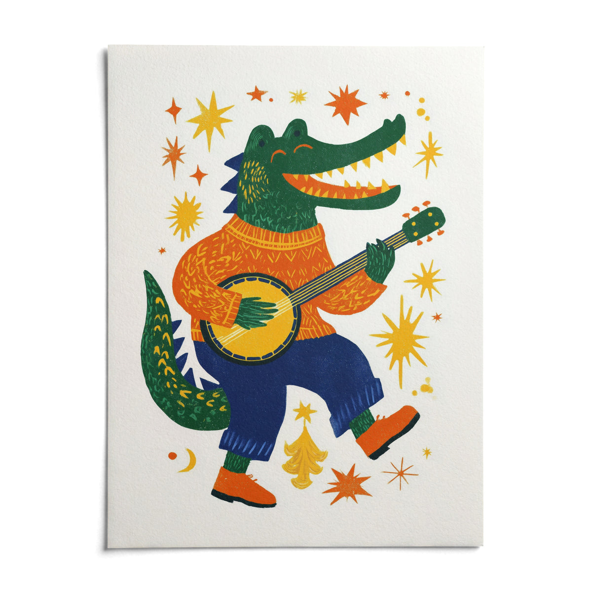 Funny Crocodile Art Print, shown as an unframed paper print on a plain white background