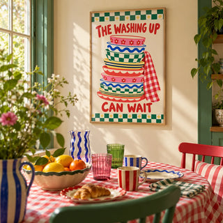 Funny Kitchen Wall Art, framed on the wall of a bright breakfast nook
