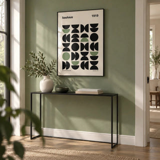 Gallery Print, framed on the wall of a crisp hallway with a sage green painted wall