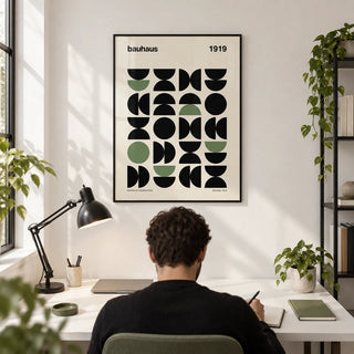Gallery Print, framed on the wall of a crisp home office with white walls