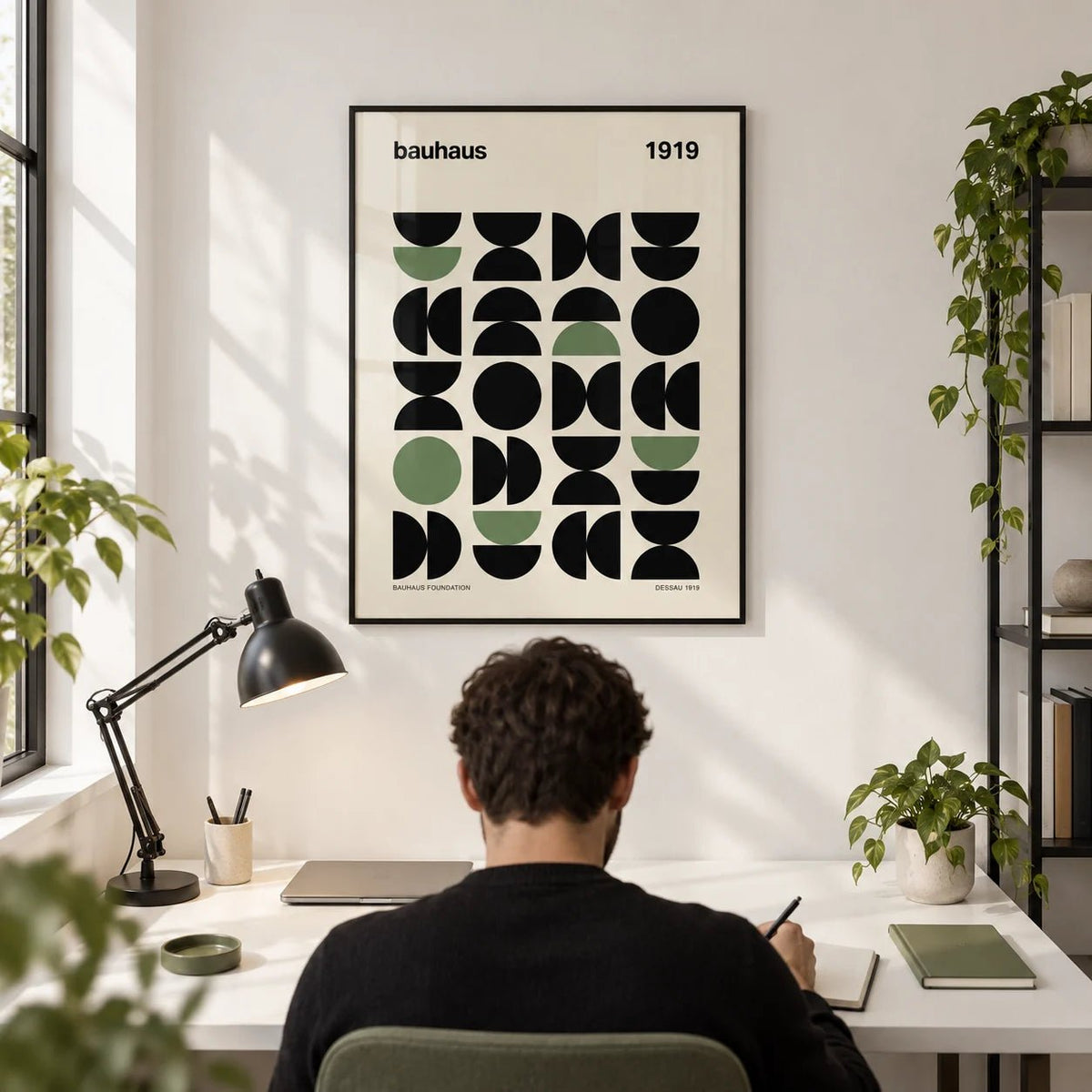 Gallery Print, framed on the wall of a crisp home office with white walls