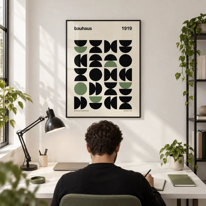 Gallery Print, framed on the wall of a crisp home office with white walls