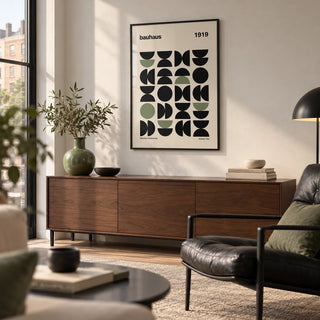 Gallery Print, framed on the wall of a modern city-flat living room