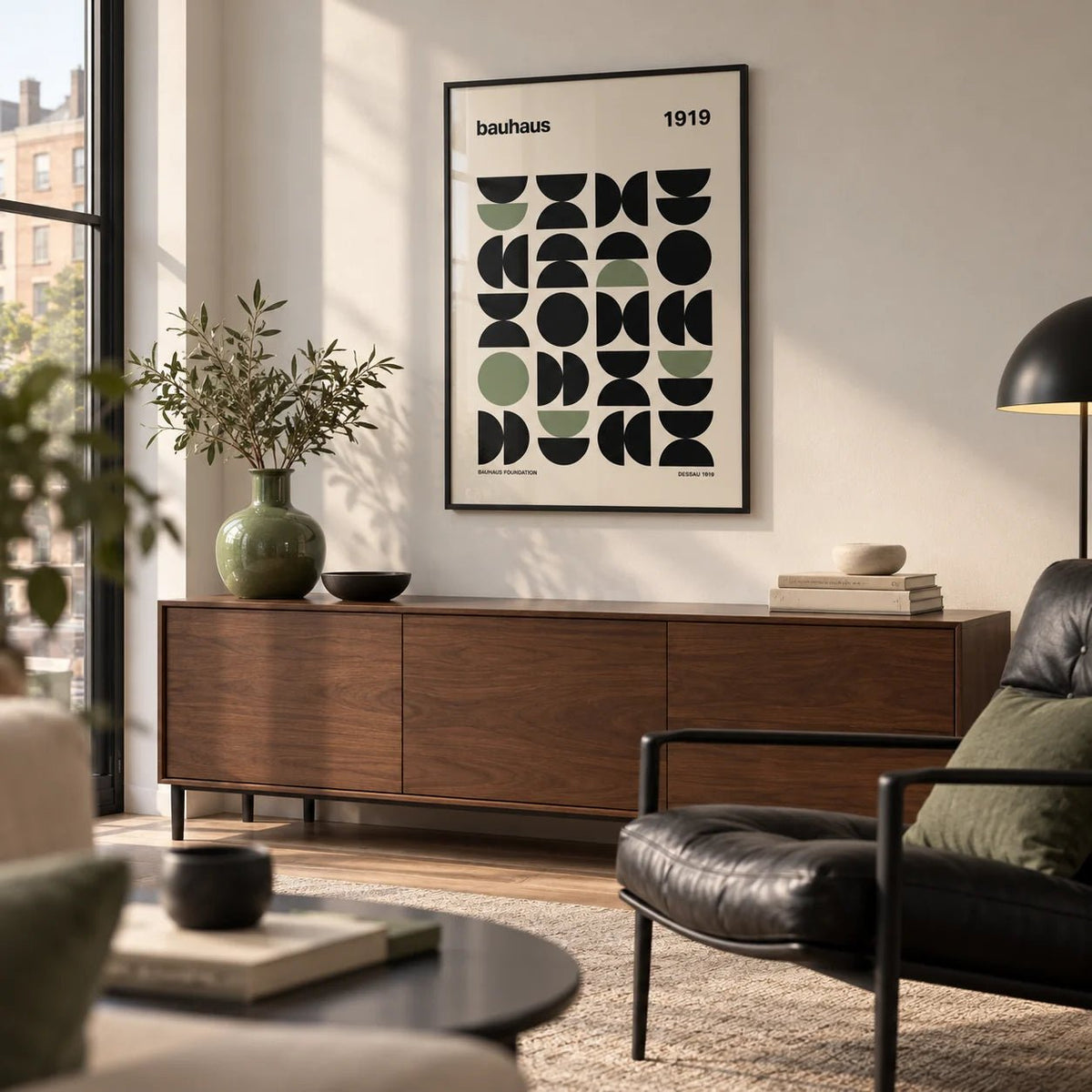 Gallery Print, framed on the wall of a modern city-flat living room