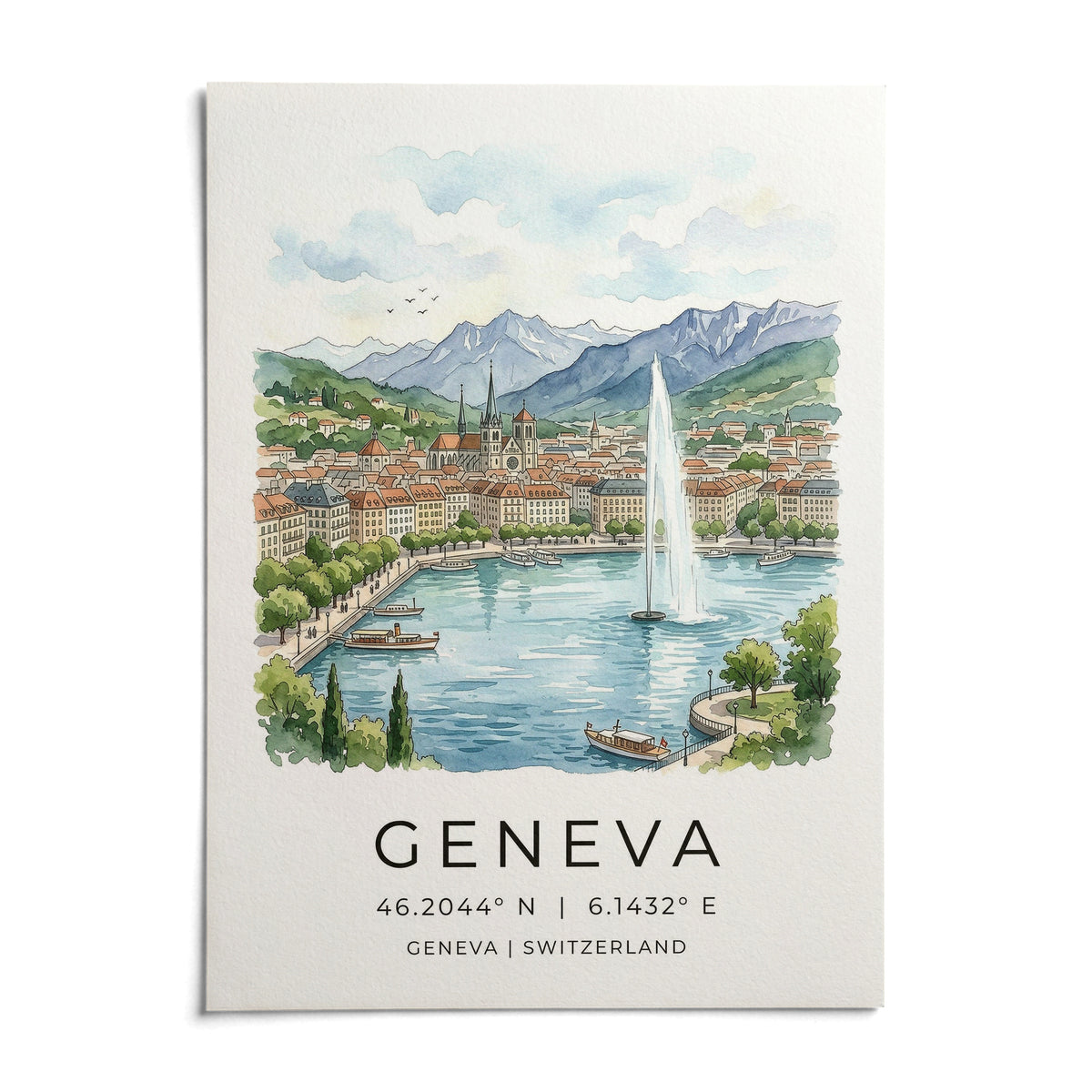 Geneva Landscape Art Print, shown as an unframed paper print on a plain white background