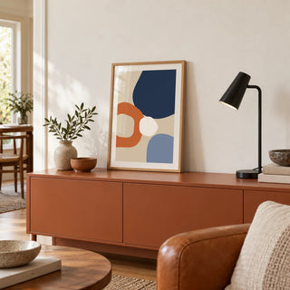 Geometric Abstract Wall Art, a small A4 framed print leaning on a shelf