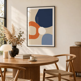 Geometric Abstract Wall Art, framed on the wall of a warm in a dining room