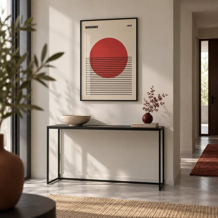 Geometric Art Print, framed on the wall of a modern hallway