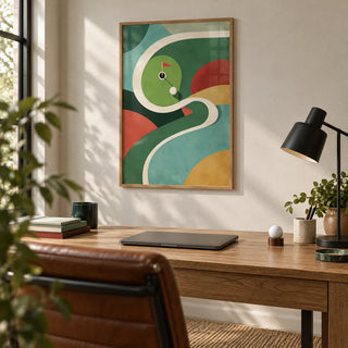 Geometric Golf Art Print, framed on the wall of a calm home office