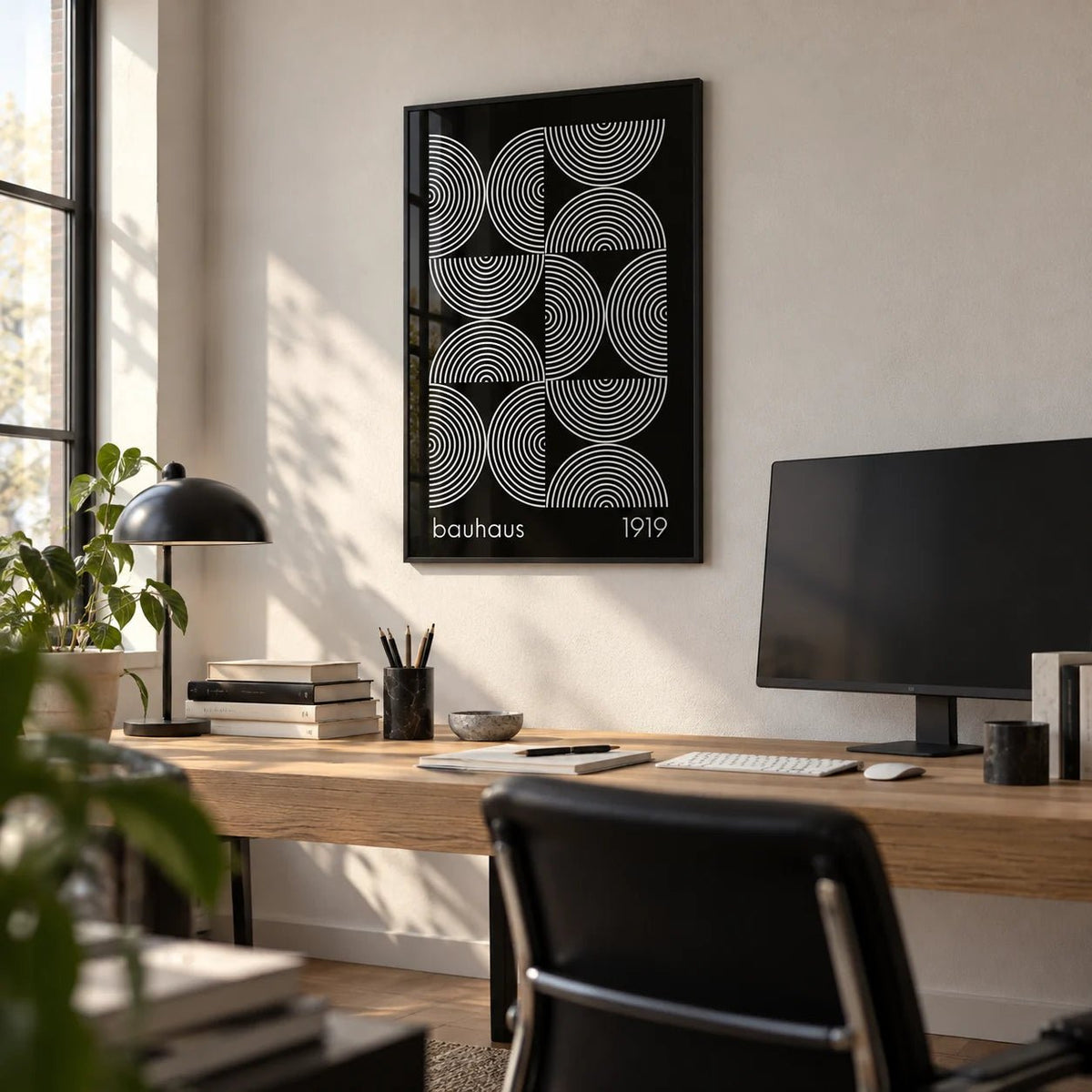 Geometric Wall Art, framed on the wall of a design studio in a home office