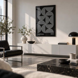 Geometric Wall Art, framed on the wall of a modern city-flat living room