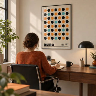 Geometric Wall Decor, framed on the wall of a home office with a beige wall