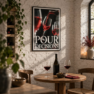Gift for Wine Lovers, framed on the wall of a small wine tasting nook in a converted cellar with whitewashed brick walls