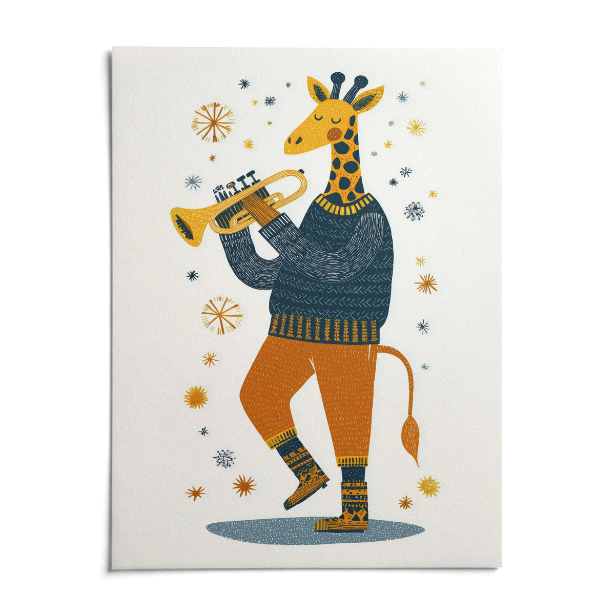 Giraffe Music Art Print, shown as an unframed paper print on a plain white background