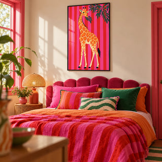 Giraffe Wall Art, framed on the wall of a dopamine bedroom