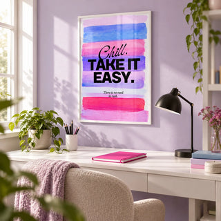 Girl Quotes Poster, framed on the wall of a bright home office with a soft lilac wall