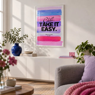 Girl Quotes Poster, framed on the wall of a first-flat living room (22-28) with a white wall
