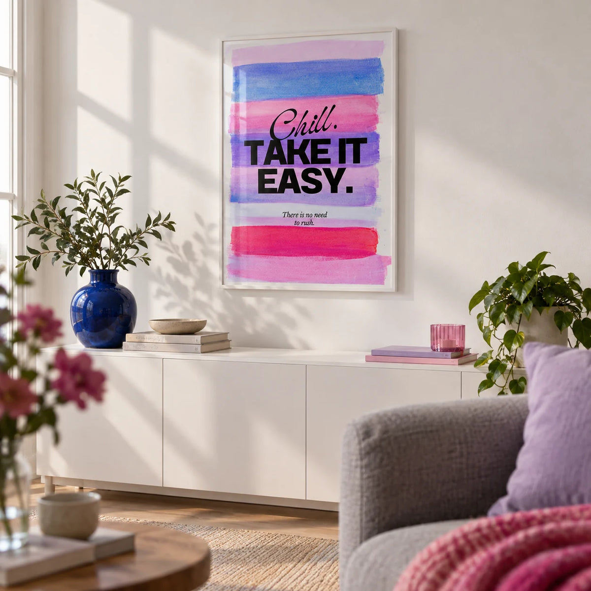 Girl Quotes Poster, framed on the wall of a first-flat living room (22-28) with a white wall