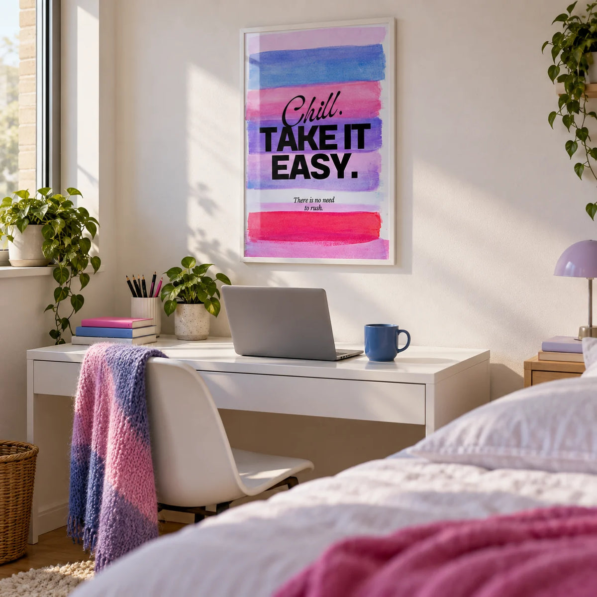 Girl Quotes Poster, framed on the wall of an uni room (18-21) with a white wall in a bedroom