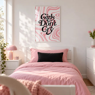 Girls Room Wall Art, framed on the wall of a stylish single bedroom for a teenage girl (14-17) with a white wall