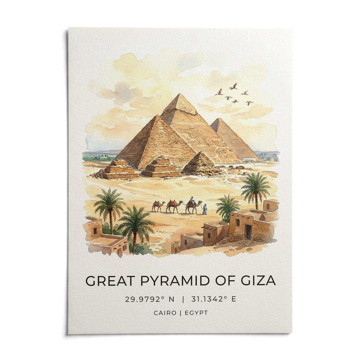 Giza Pyramid Wall Art, shown as an unframed paper print on a plain white background