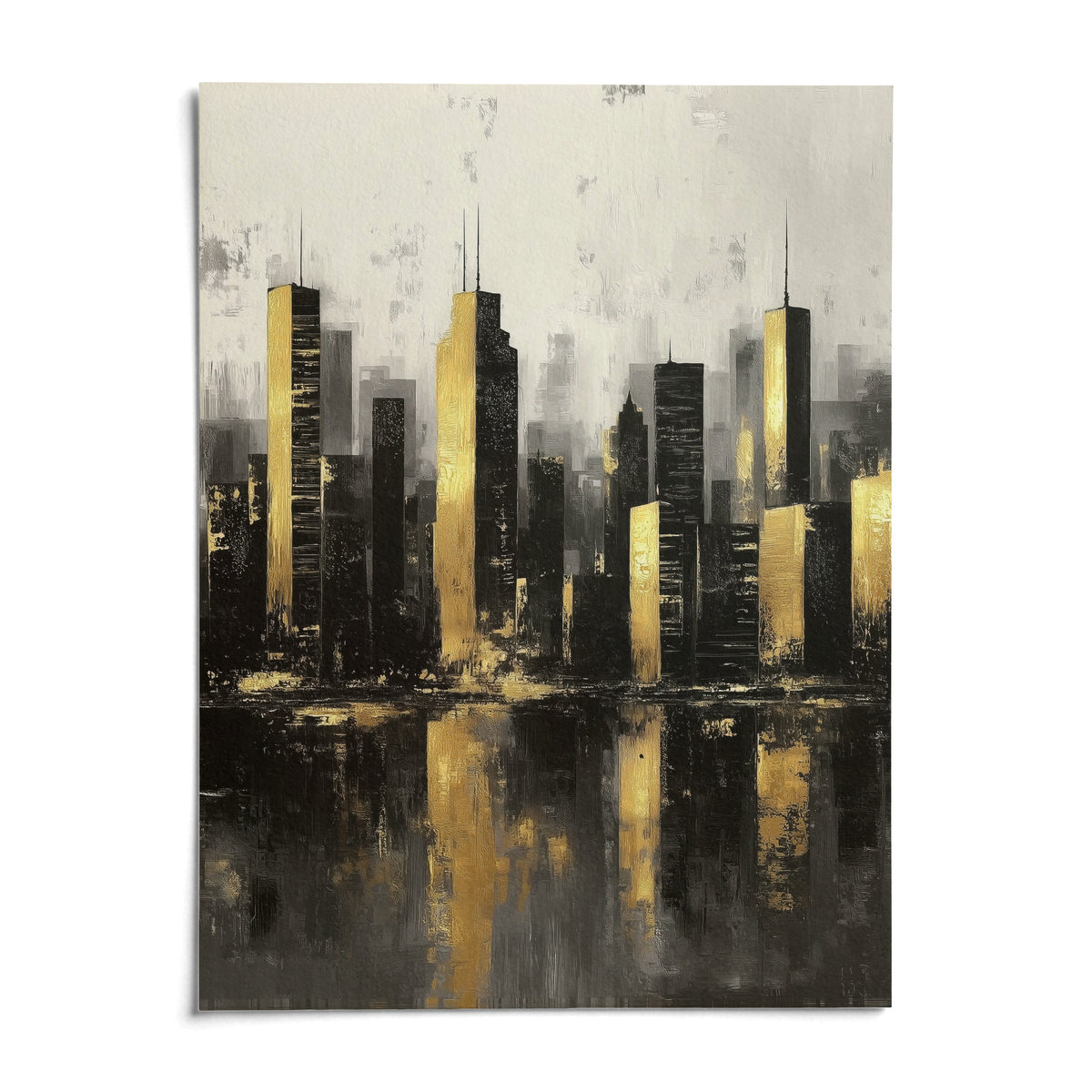 Gold And Black Skyline Poster, shown as an unframed paper print on a plain white background
