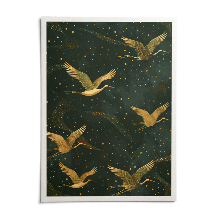 Golden Crane Wall Art, shown as an unframed paper print on a plain white background