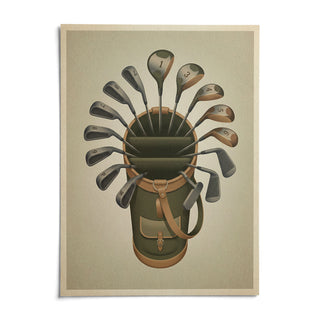 Golf Clubs Wall Art, shown as an unframed paper print on a plain white background