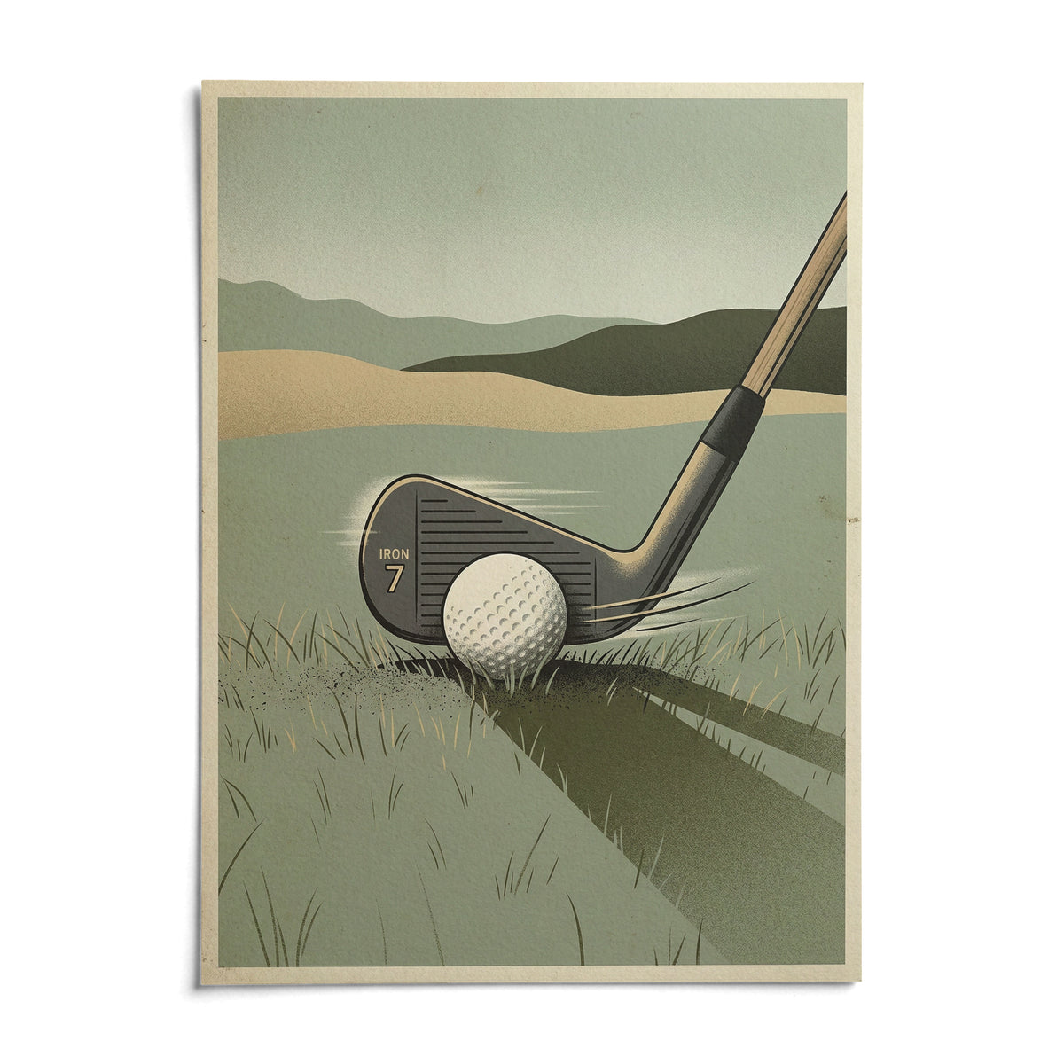Golf Iron Seven Print, shown as an unframed paper print on a plain white background