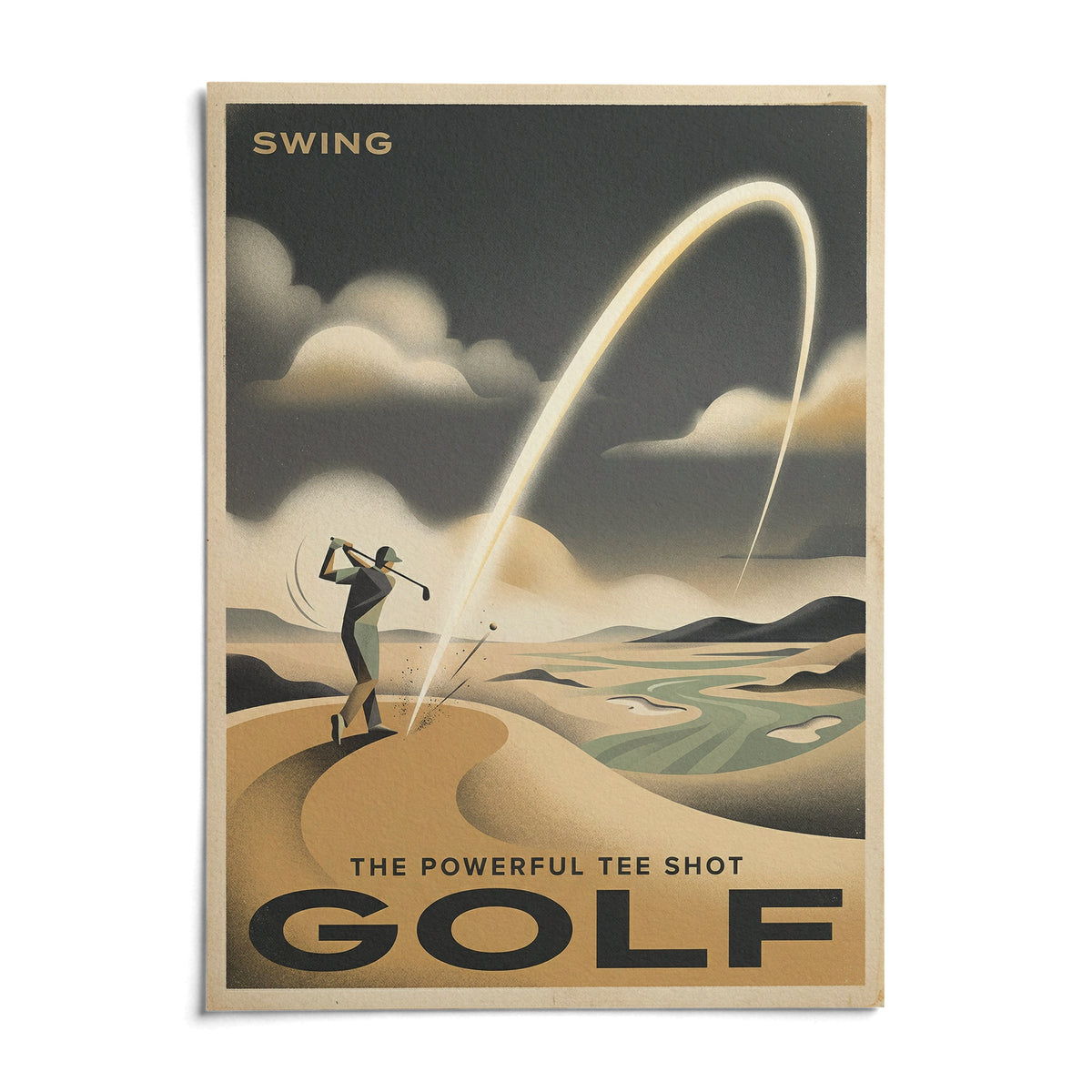 Golf Tee Shot Art Print, shown as an unframed paper print on a plain white background