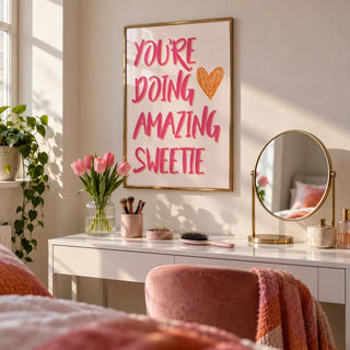 Good Motivational Posters, framed on the wall of a bedroom dressing corner in a first flat