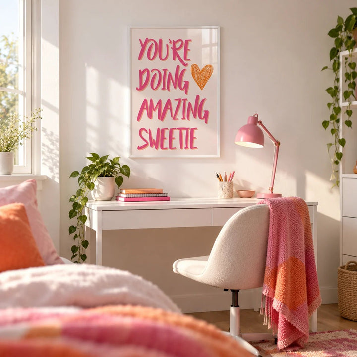 Good Motivational Posters, framed on the wall of a bright teenage bedroom for a 15 year old girl