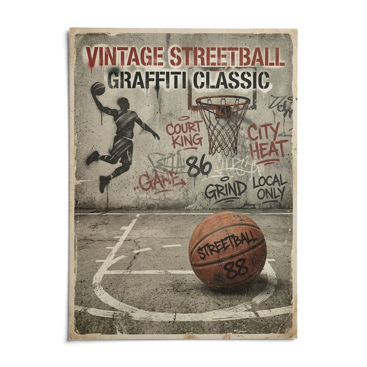 Graffiti Basketball Poster, shown as an unframed paper print on a plain white background