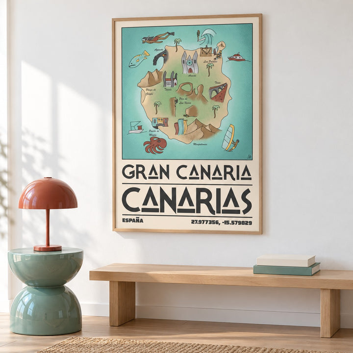 Gran Canaria Art Print shown in a colourful minimalist room (frame not included)