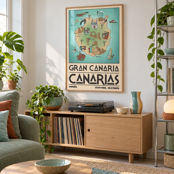 Gran Canaria Art Print shown in a creative city apartment (frame not included)