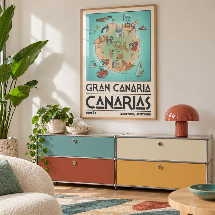 Gran Canaria Art Print shown in a playful retro modern room (frame not included)