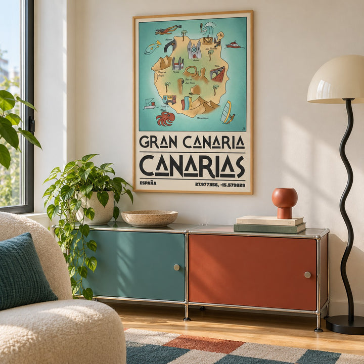 Gran Canaria Art Print shown in a calm reading corner (frame not included)