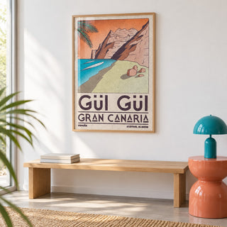 Gran Canaria Beach Art Print shown in a colourful minimalist room (frame not included)