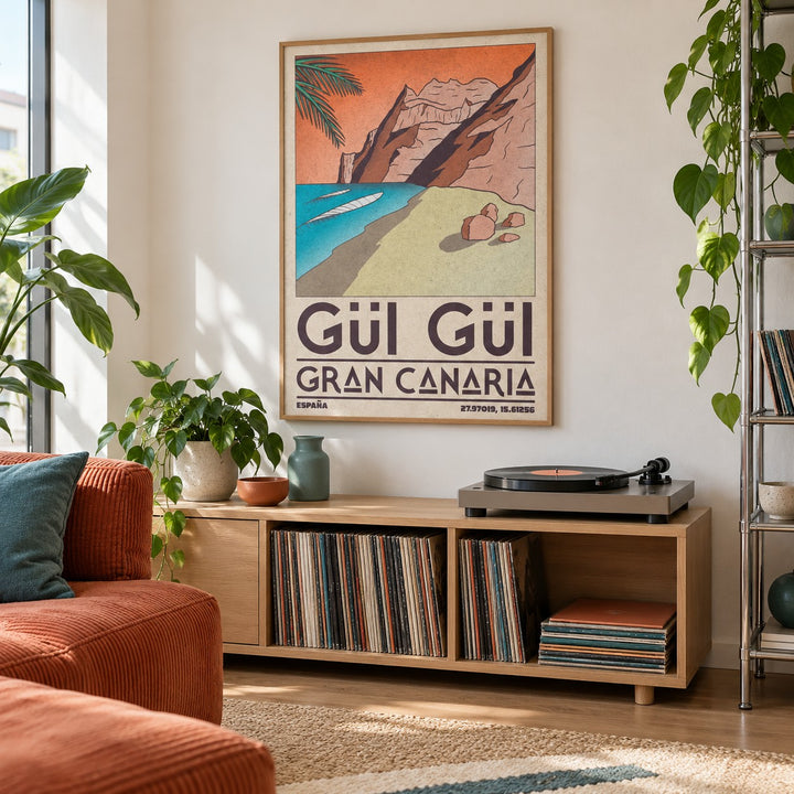 Gran Canaria Beach Art Print shown in a creative city apartment (frame not included)