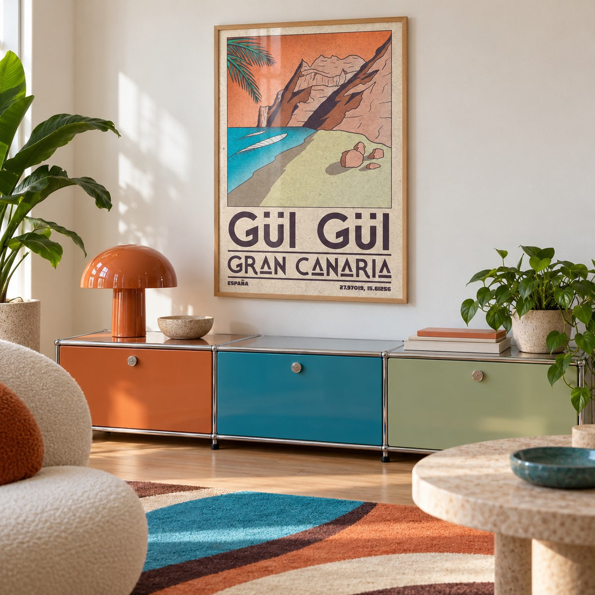 Gran Canaria Beach Art Print shown in a playful retro modern room (frame not included)