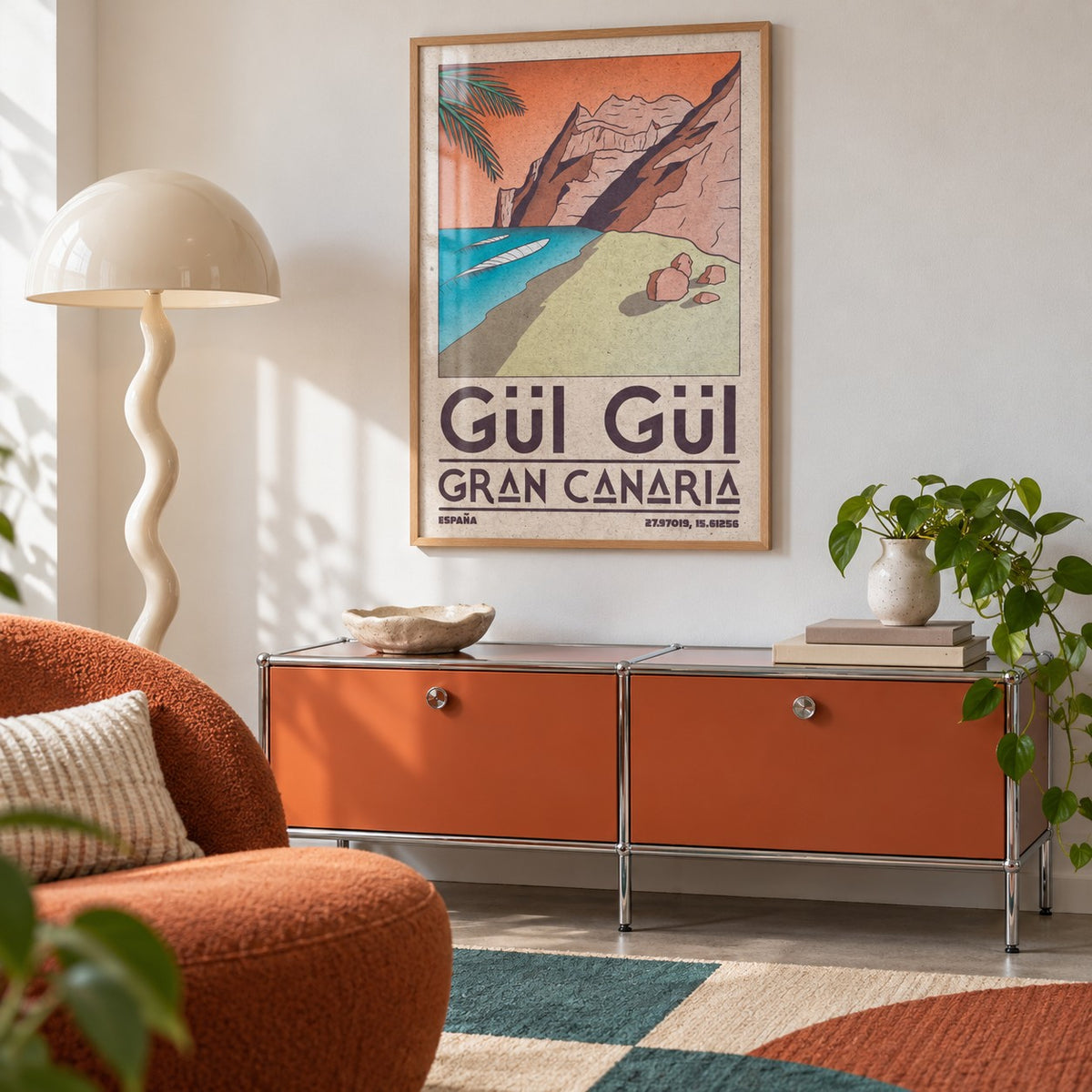 Gran Canaria Beach Art Print shown in a calm reading corner (frame not included)