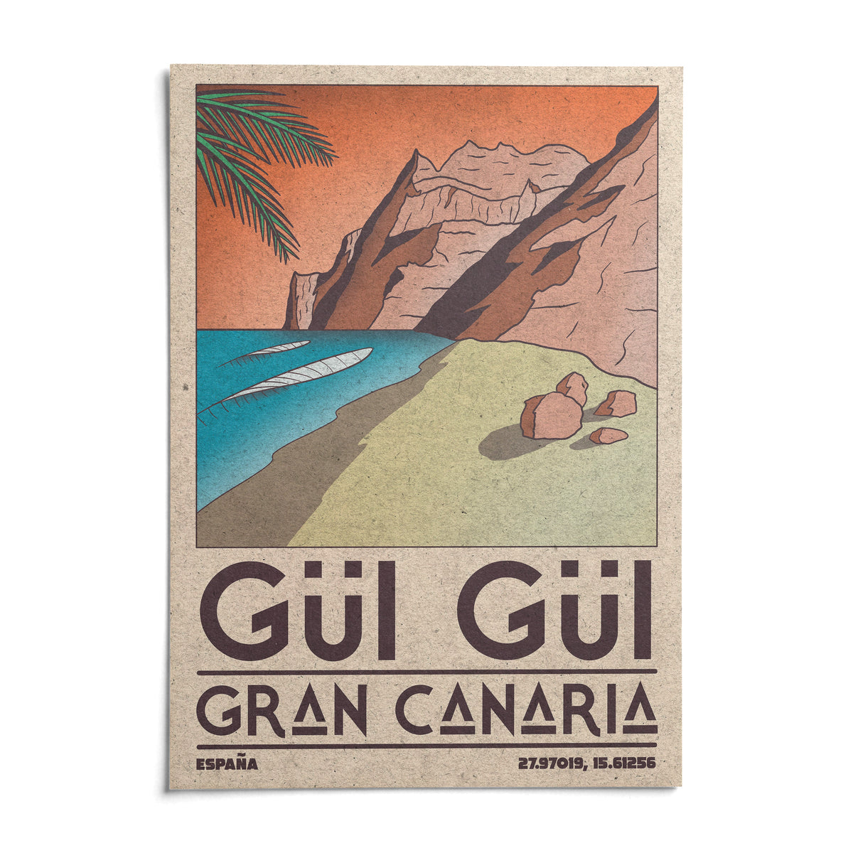 Gran Canaria Beach Art Print, shown as an unframed paper print on a plain white background