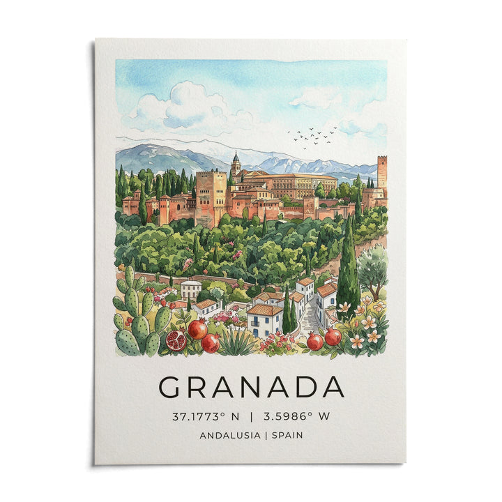 Granada Spain Art Print, shown as an unframed paper print on a plain white background