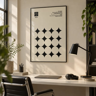Graphic Art Poster, framed on the wall of a calm modern home office