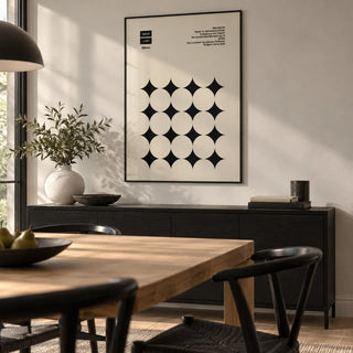 Graphic Art Poster, framed on the wall of a modern dining room