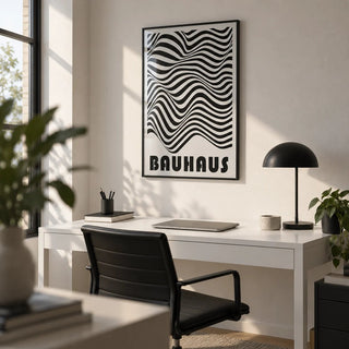 Graphic Art Print, framed on the wall of a minimal home office