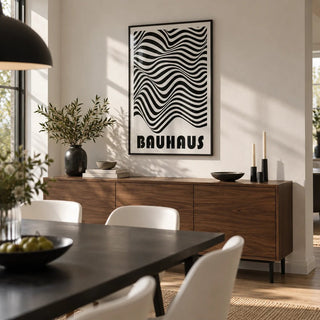 Graphic Art Print, framed on the wall of a modern dining room