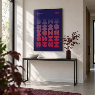 Graphic Design Poster, framed on the wall of a crisp modern hallway